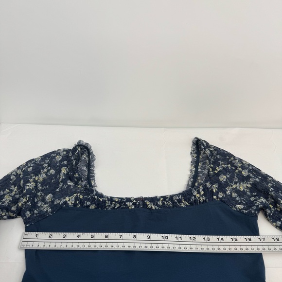 NWD Free People Josie Size L Floral Lace Sleeve Ruched Side Top - Picture 7 of 12